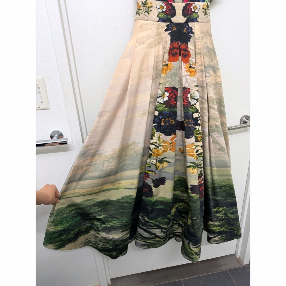 Alice + Olivia Hana Forbidden Forest Midi Dress Gown Floral Green Red Beige 2 - Picture 6 of 16